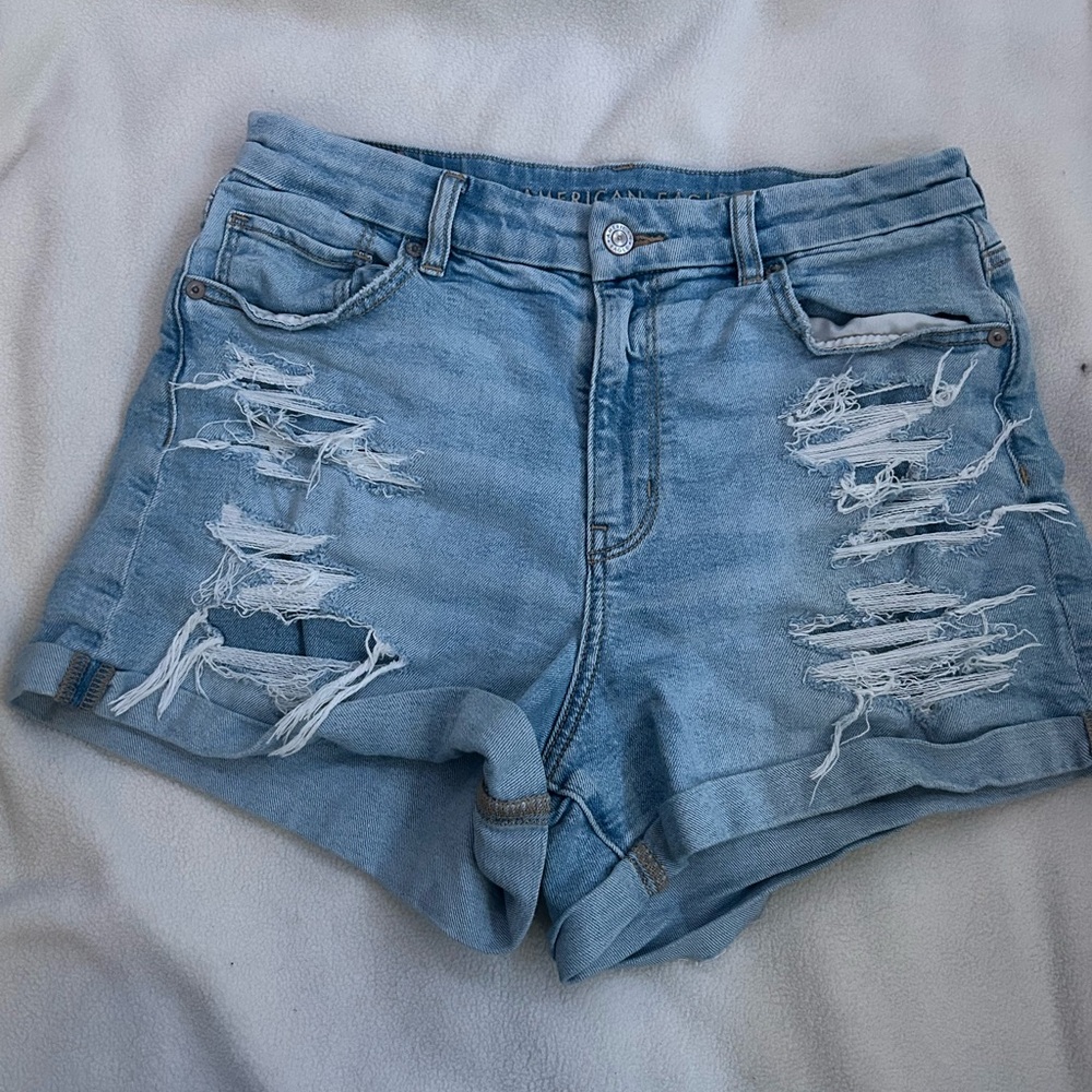 American Eagle Outfitters Light Blue Distressed Jean Shorts